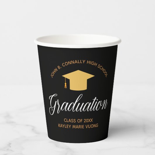 Elegant Afstuderen Zwart Goud Custom Party Papieren Bekers (Achterkant)