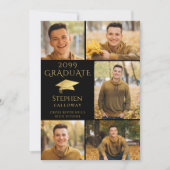 Elegant Afstuderen Zwart Goud Pet 5 Fotocollage Kaart (Voorkant)