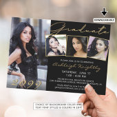 Elegant Afstuderen Zwart Goud Script 4 Foto Kaart