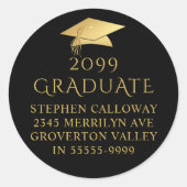 Elegant Afstuderen zwart gouden Pet retouradres Ronde Sticker (Voorkant)