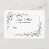 Elegant Afstuderen Zwart-wit Bloemenrand Informatiekaartje (Voorkant)