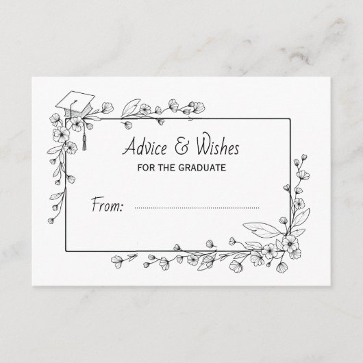 Elegant Afstuderen Zwart-wit Bloemenrand Informatiekaartje (Voorkant)