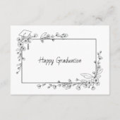 Elegant Afstuderen Zwart-wit Bloemenrand Informatiekaartje (Achterkant)