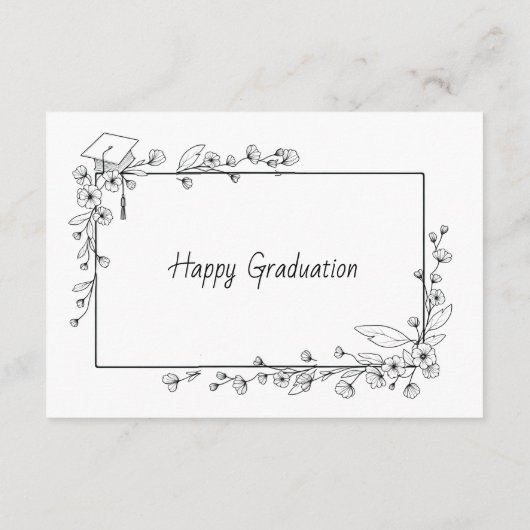 Elegant Afstuderen Zwart-wit Bloemenrand Informatiekaartje (Achterkant)