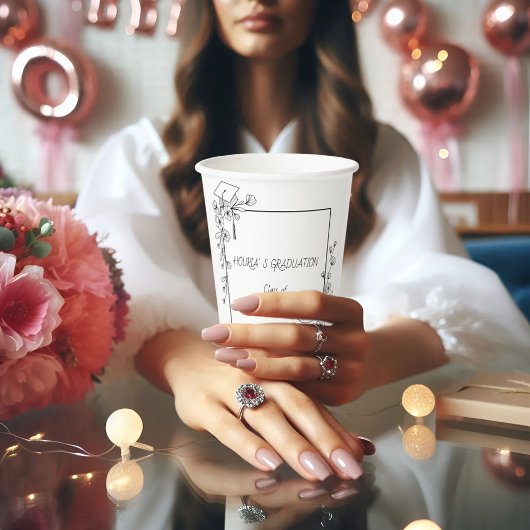 Elegant Afstuderen Zwart-wit Bloemenrand Papieren Bekers