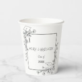 Elegant Afstuderen Zwart-wit Bloemenrand Papieren Bekers (Achterkant)