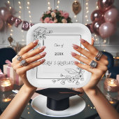 Elegant Afstuderen Zwart-wit Bloemenrand Papieren Bordje