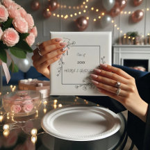 Elegant Afstuderen Zwart-wit Bloemenrand