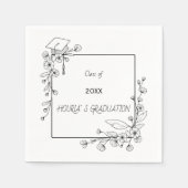 Elegant Afstuderen Zwart-wit Bloemenrand Servet (Voorkant)
