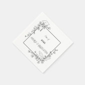 Elegant Afstuderen Zwart-wit Bloemenrand Servet (Hoek)