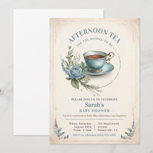 Elegant Afternoon Tea Baby shower Uitnodigingsjong Kaart (Voorkant / Achterkant)