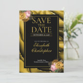 Elegant Agaat Goud Zwart Bloemen Bruiloft Save The Date (Staand voorkant)