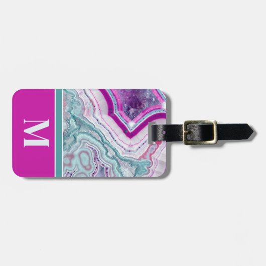 Elegant Agaat Initiaal Monogram Bagagelabel (Voorkant horizontaal)