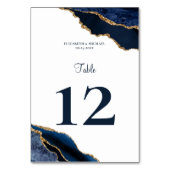 Elegant Agaat Navy Blauw Wit Trouwtafel Nummer Kaart (Voorkant)
