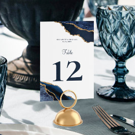 Elegant Agaat Navy Blauw Wit Trouwtafel Nummer Kaart