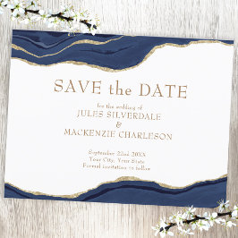 Elegant Agaat Save the Date Navy Blue Gold Glitter Briefkaart
