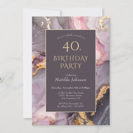Elegant Agate 40ste verjaardagsfeestje Kaart (Voorkant)