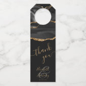 Elegant Agate Black Gold Donkere bruiloft Hartelij Flessenhanger (Voorkant)