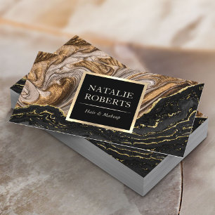 Elegant Agate Black & Gold Marble Beauty Salon Bu Visitekaartje