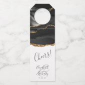 Elegant Agate Black Gold Wedding Cheers Flessenhanger (Voorkant)
