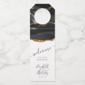 Elegant Agate Black Gold Weduwen Welkom Flessenhanger (Voorkant)