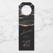 Elegant Agate Black Roos Gold Donkere bruiloft Wel Flessenhanger (Voorkant)