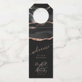 Elegant Agate Black Roos Gold Donkere bruiloft Wel Flessenhanger