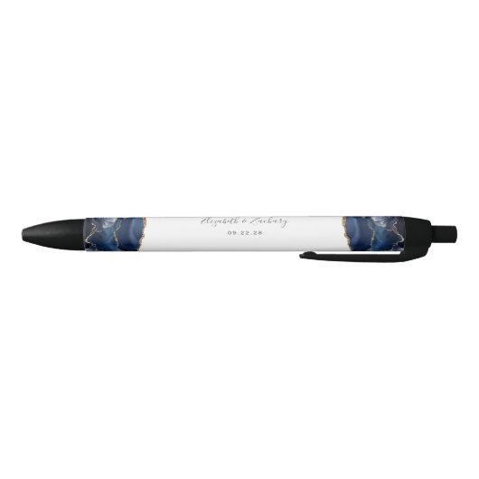 Elegant Agate Blue Gold Wedding Keepslag Blauwe Inkt Pen (Bodem)