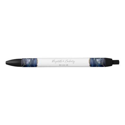 Elegant Agate Blue Gold Wedding Keepslag Blauwe Inkt Pen (Voorkant)