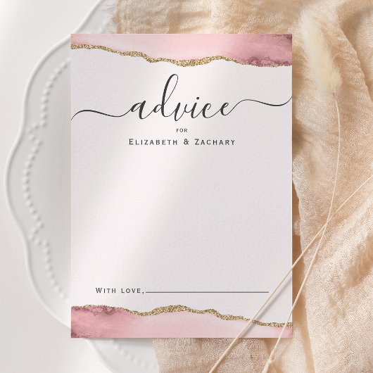 Elegant Agate Blush Pink Gold Wedding Advieskaart