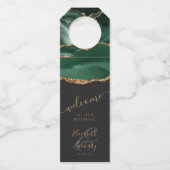 Elegant Agate Emerald Green Gold Wedding Welkom Flessenhanger (Voorkant)