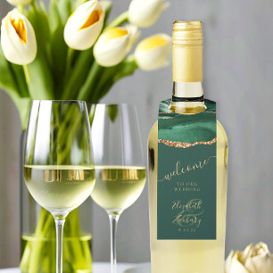 Elegant Agate Emerald Green Gold Wedding Welkom Flessenhanger