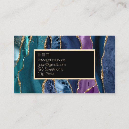 Elegant Agate Gold blauw groene zwarte ontwerper B Visitekaartje (Achterkant)