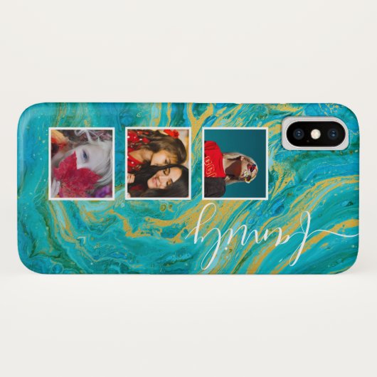 Elegant Agate Green Blue & Gold Marble Photo Case-Mate iPhone Case (Achterkant (horizontaal))