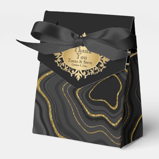 Elegant Agate Marble met Black en Gold Bedankdoosjes (Voorkant Zijde)