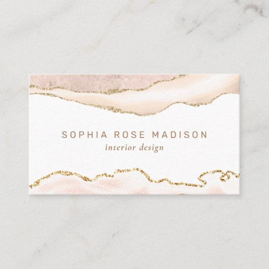 Elegant Agate Marble Waterverf Coral Gold Visitekaartje (Voorkant)