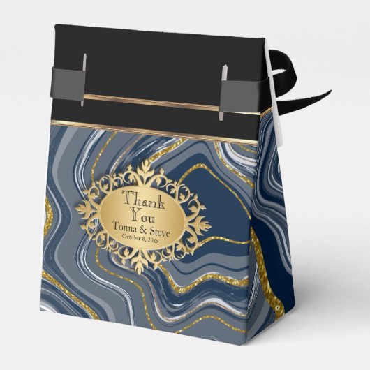 Elegant Agate Marmer met grijs blauw en goud Bedankdoosjes (Achterkant)