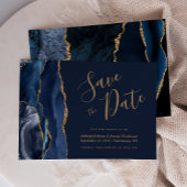 Elegant Agate Navy Blue Gold Save the Date Kaart