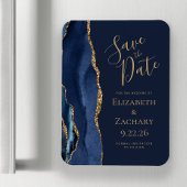Elegant Agate Navy Blue Gold Save the Date Magneet