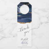 Elegant Agate Navy Blue Gold Weddenschap Hartelijk Flessenhanger (Voorkant)