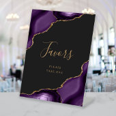 Elegant Agate Paars Gold Donker Weddenschap Reclamebord Met Voetstuk