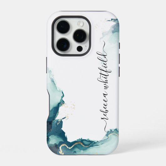 Elegant agaten marmerpatroon monogram schrift iPhone hoesje (Achterkant)