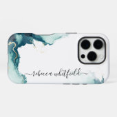 Elegant agaten marmerpatroon monogram schrift iPhone hoesje (Achterkant horizontaal)