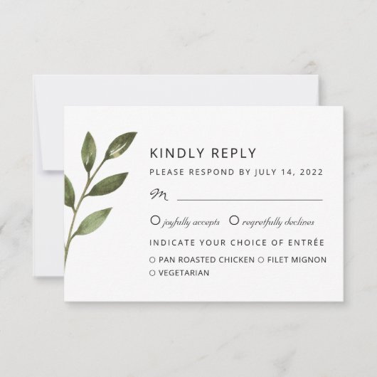 Elegant airy bijkantoren. Chic botanical bruiloft  RSVP Kaartje (Voorkant)