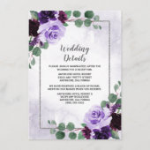Elegant Airy Boho Floral Paars en Silver Wedding Informatiekaartje (Voorkant)