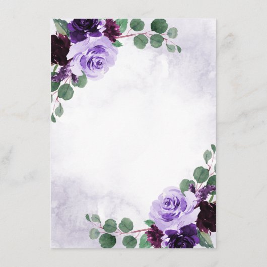 Elegant Airy Boho Floral Paars en Silver Wedding Informatiekaartje (Achterkant)