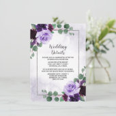 Elegant Airy Boho Floral Paars en Silver Wedding Informatiekaartje (Staand voorkant)