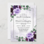 Elegant Airy Boho Floral Paars en Silver Wedding Kaart (Voorkant)