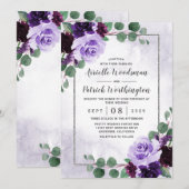 Elegant Airy Boho Floral Paars en Silver Wedding Kaart (Voorkant / Achterkant)