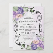 # Elegant Airy Boho Floral Paars & Silver Wedding Kaart (Voorkant)